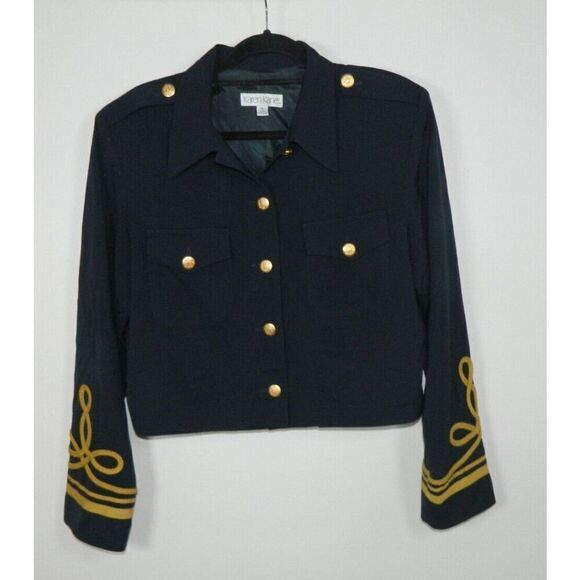 Karen Kane Jacket Blazer X-Large Blue Gold Button Embroidered Gold Rope Nautical - Picture 9 of 10